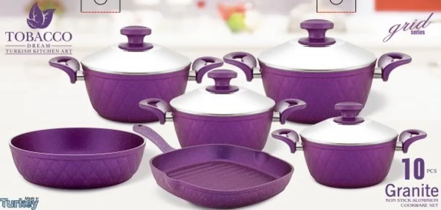 Tobocco Mor Döküm Tencere Seti  11 Parça küçük resim 2
